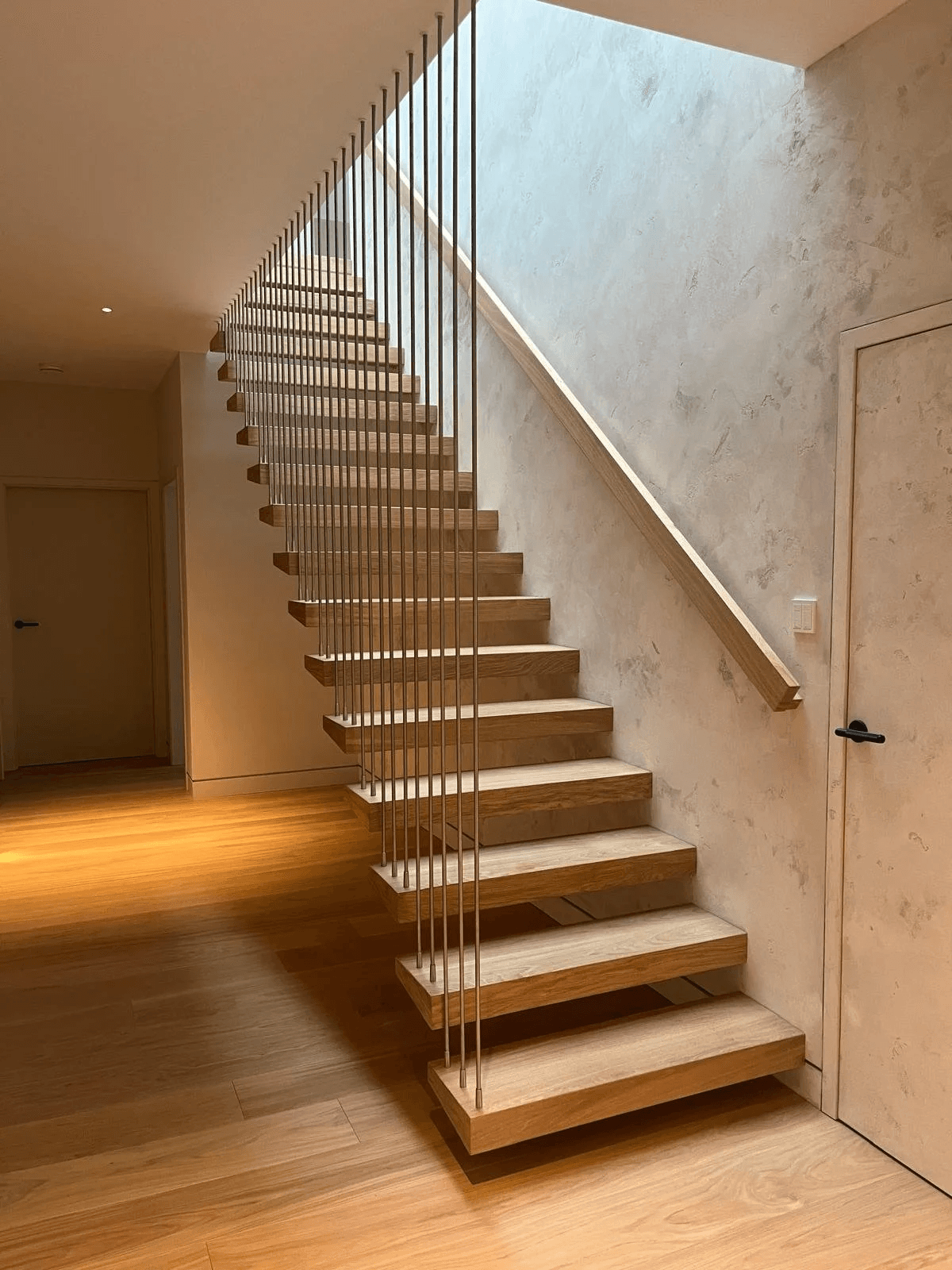 Curved wooden staircase detail