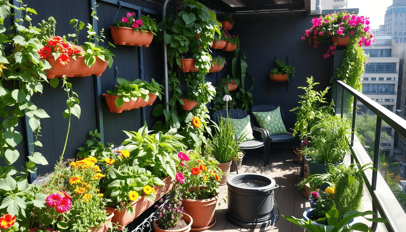 Close up of balcony planting systems